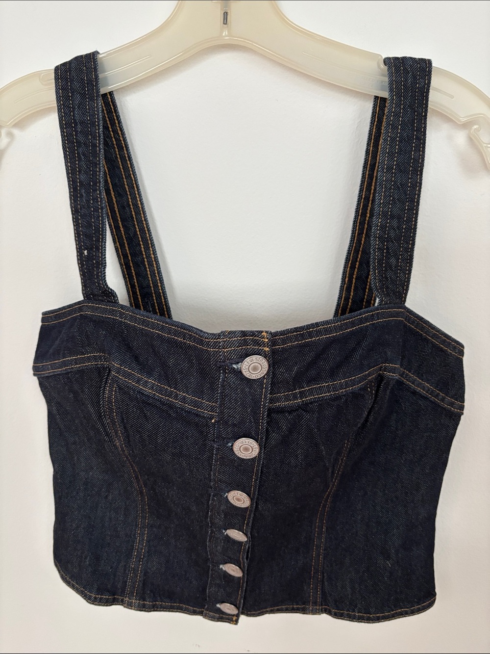 Levi's Dark Indigo Denim Crop Button-Front Tank Top